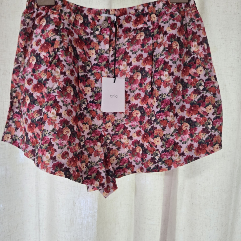 Onia High Waist Pink and Red Floral Shorts